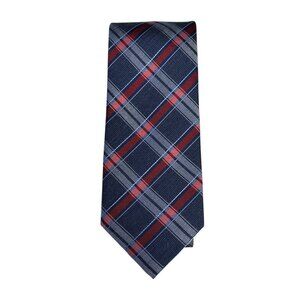 Countess Mara Mens Navy & Red Plaid Tie 60% Silk & 40% Viscose Made In China 3.5